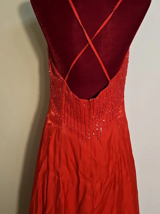 Red Beaded Spaghetti-Strap Evening Gown Size 11 (Juniors) - Picture 5 of 6